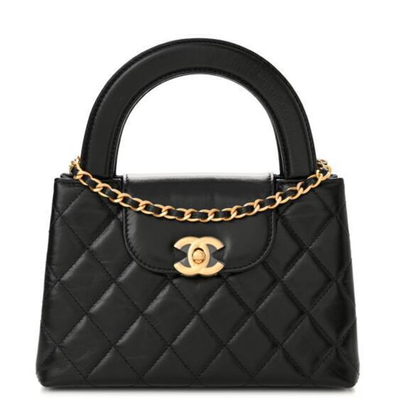 No brand Handbags - Shiny Aged Calfskin Quilted Nano bag  Shopper Black ladies bag with chain